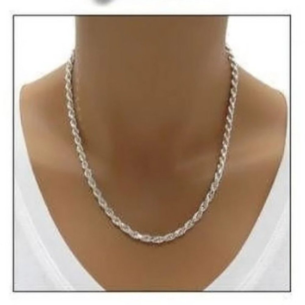 Italian .925 Sterling Silver High Polish Rope Chain Necklace 24" New Unisex